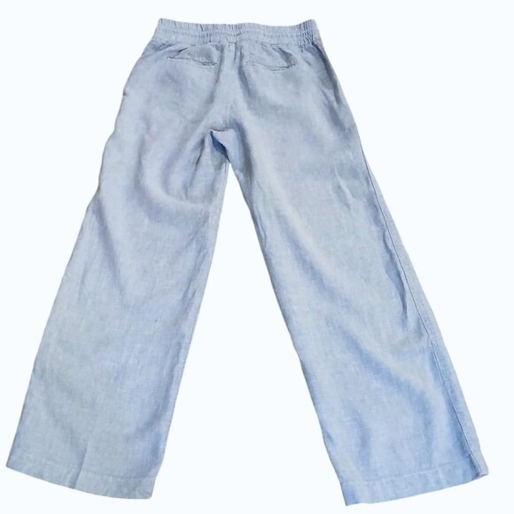 Athleta Cabo 100% Linen Wide Leg Pant Pale Blue Pockets Comfort -Like New - Picture 4 of 9